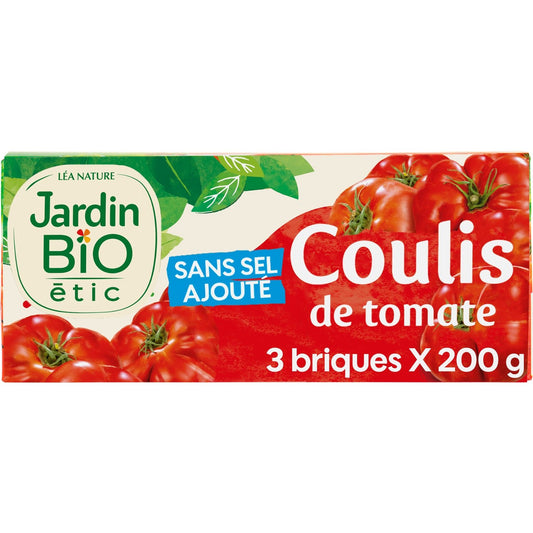 Coulis de Tomate Sans Sel Ajouté Bio JARDIN BIO ETIC le paquet de 3 briques de 200g