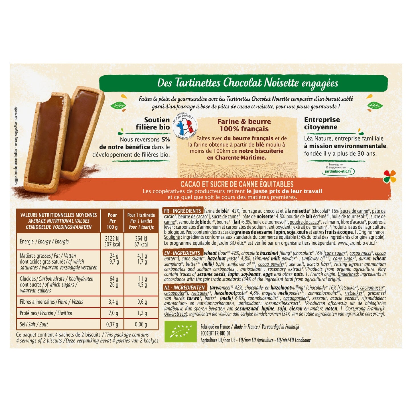 Organic Chocolate Hazelnut Biscuits Spreads JARDIN BIO ETIC
