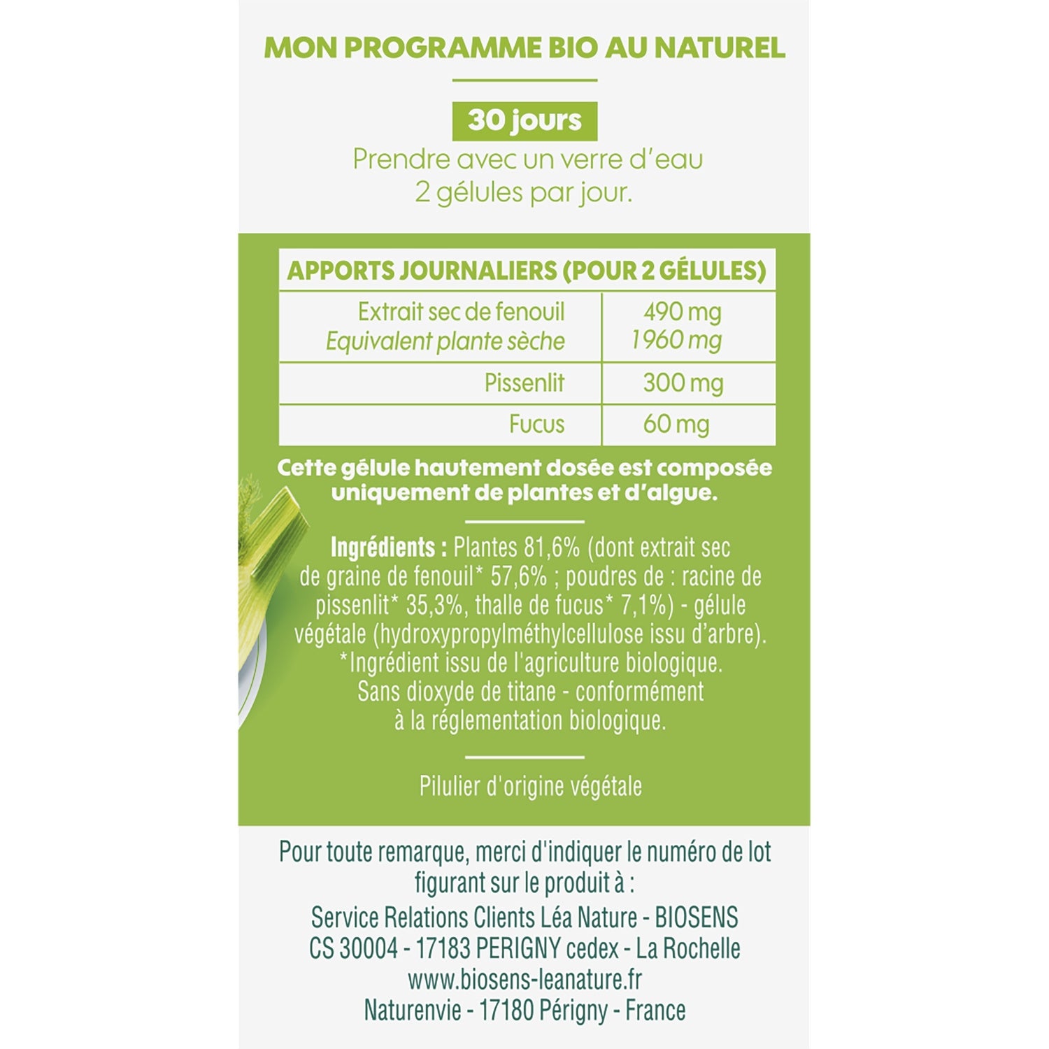 Complément alimentaire ventre plat Bio BIOSENS 