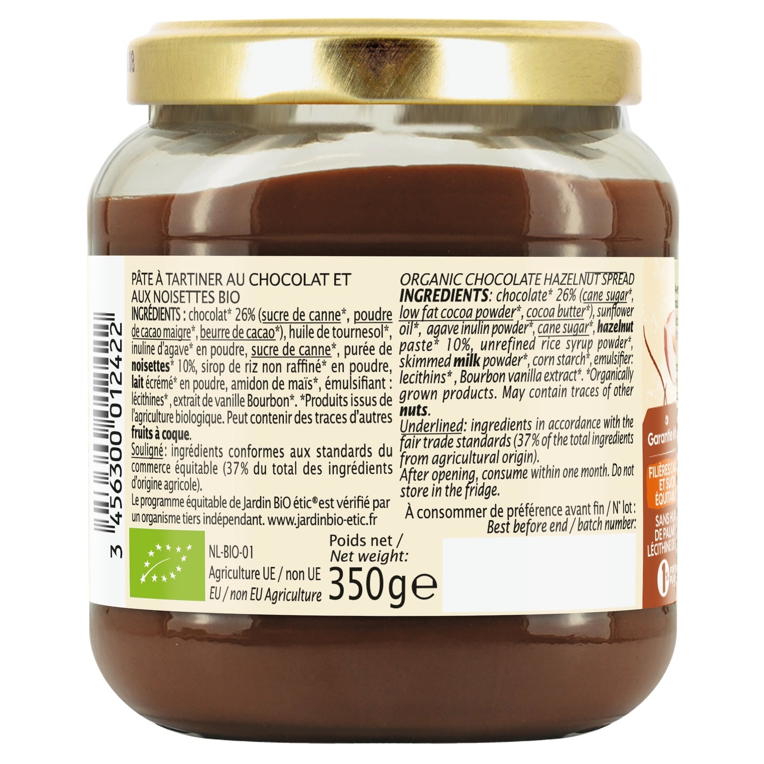 Pâte à Tartiner chocolat noisettes Bio JARDIN BIO ETIC 
