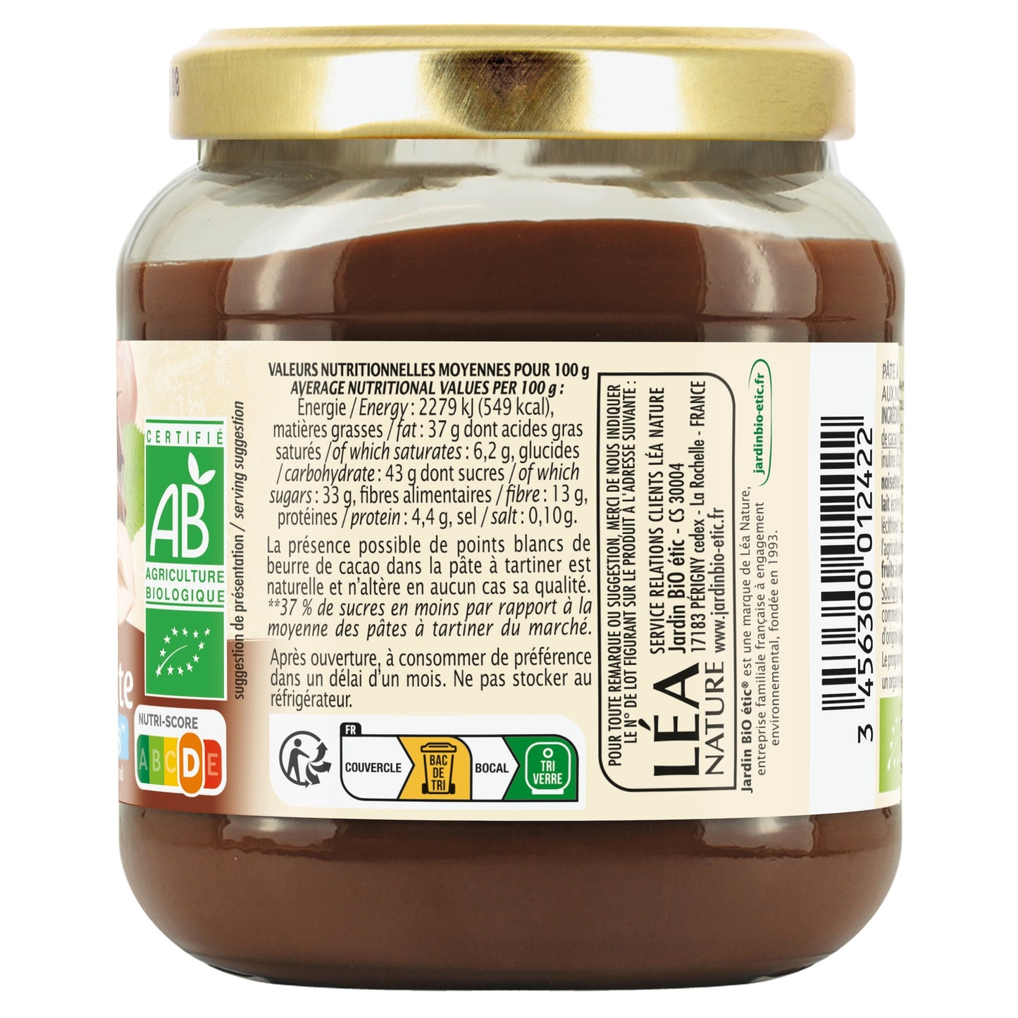 Pâte à Tartiner chocolat noisettes Bio JARDIN BIO ETIC 