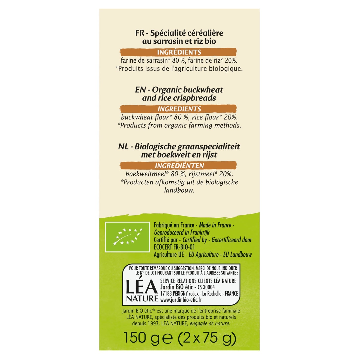Organic Buckwheat Crispy Toast Gluten-Free No Added Salt JARDIN BIO ETIC