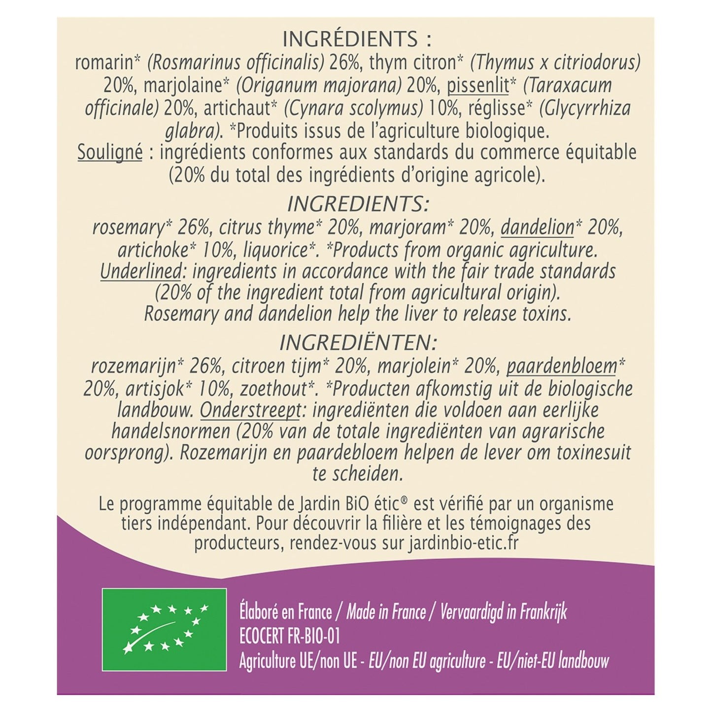 Infusion Bien-Être du Foie Bio JARDIN BIO ETIC