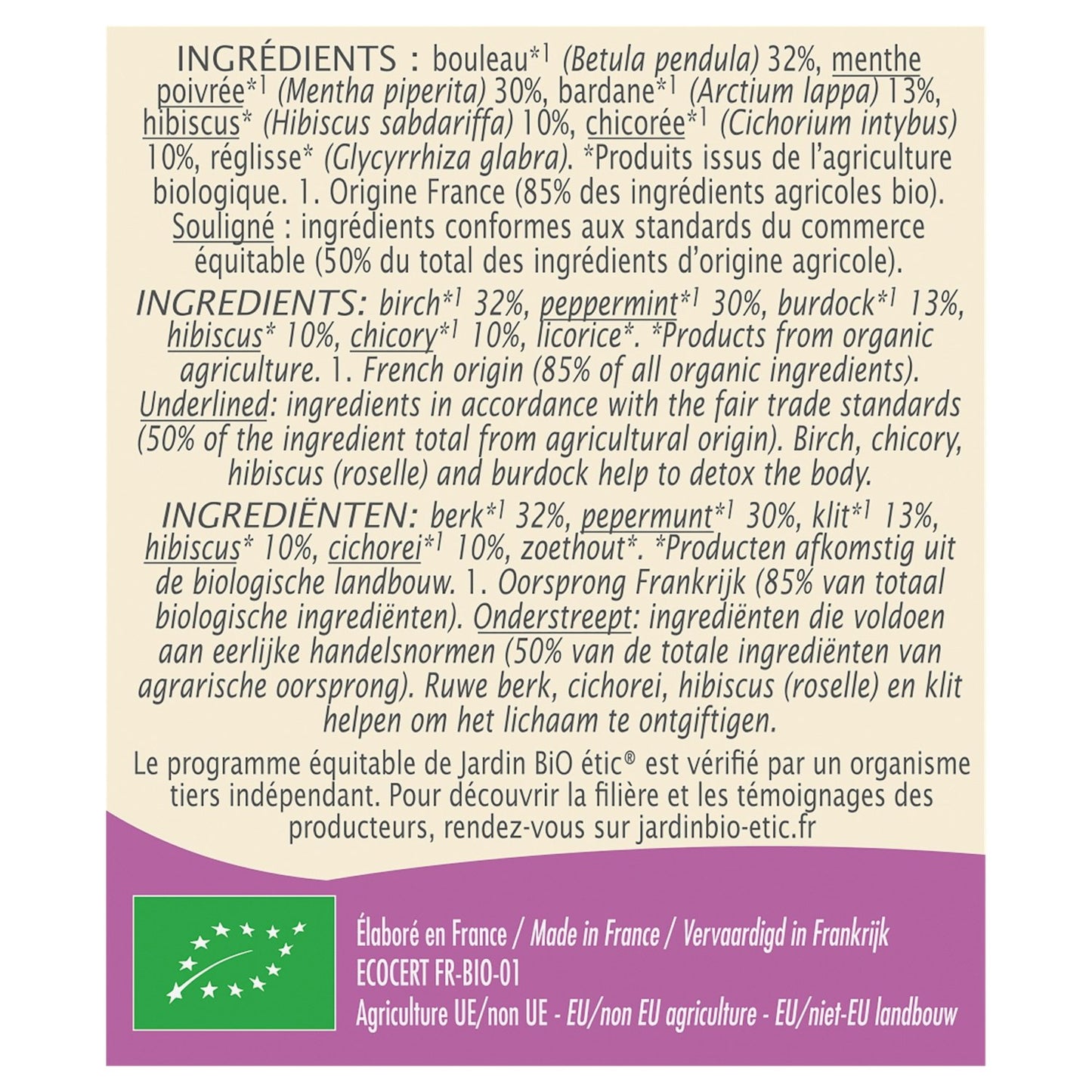 Infusion Détox Bio JARDIN BIO ETIC