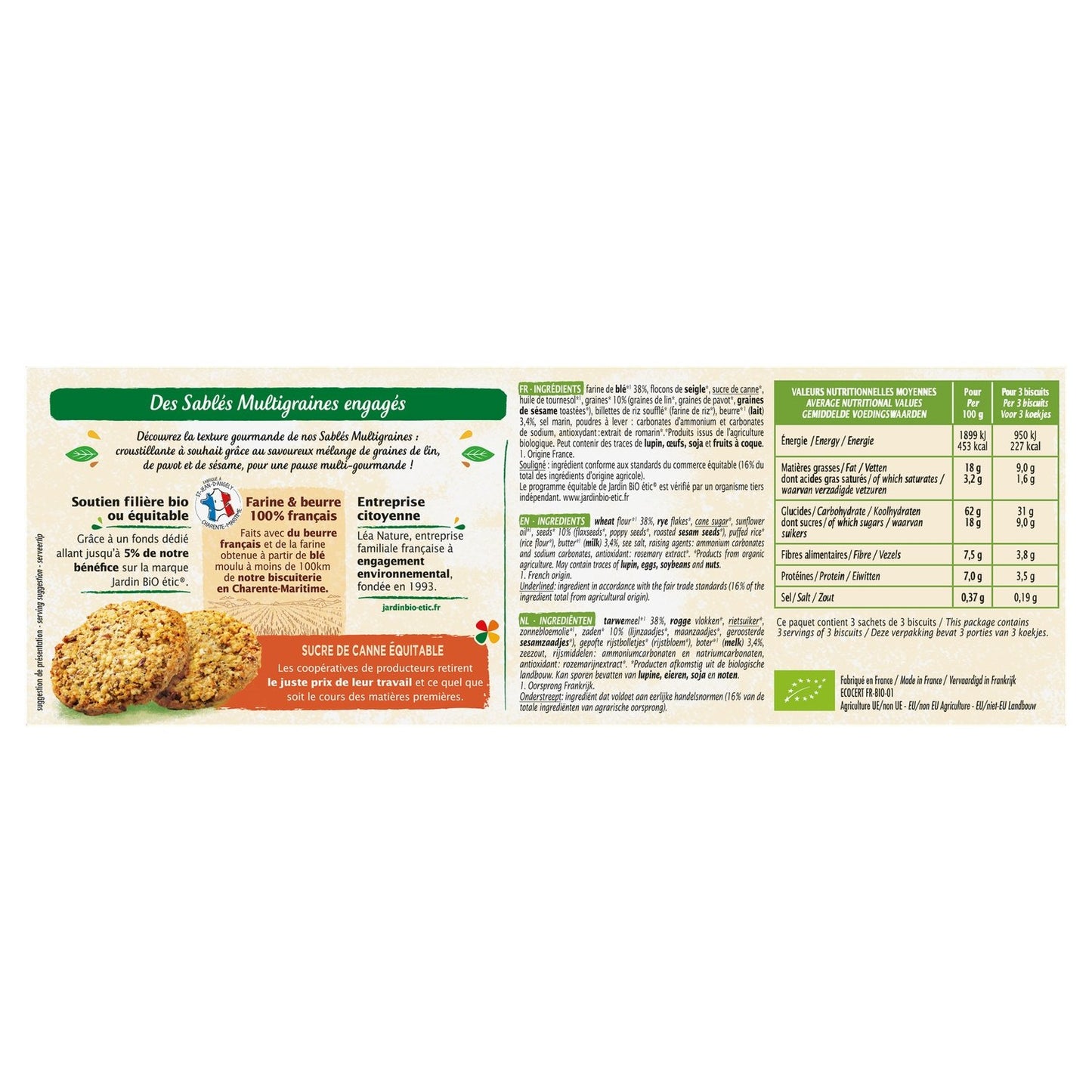 Biscuits Sablés Gourmand Multi Graines Bio JARDIN BIO ETIC