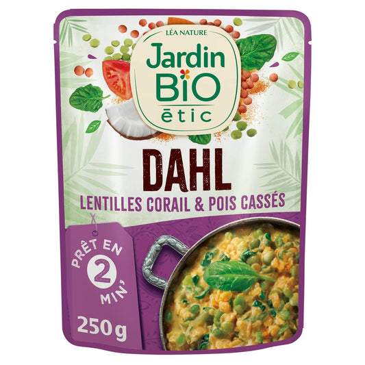 Plat Cuisiné Dhal de Lentille Corail et Pois Cassés Bio JARDIN BIO ETIC le paquet de 250g