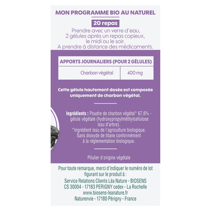 Complément alimentaire Charbon actif Bio pour gaz intestinaux Léa Nature BIOSENS 