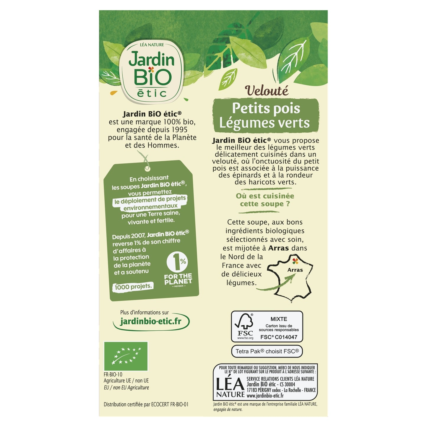 Velouté Petits Pois Légumes Verts Bio JARDIN BIO