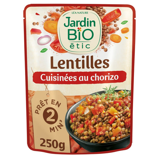 Plat Cuisiné Lentilles Cuisinées au Chorizo Bio JARDIN BIO ETIC le paquet de 250g