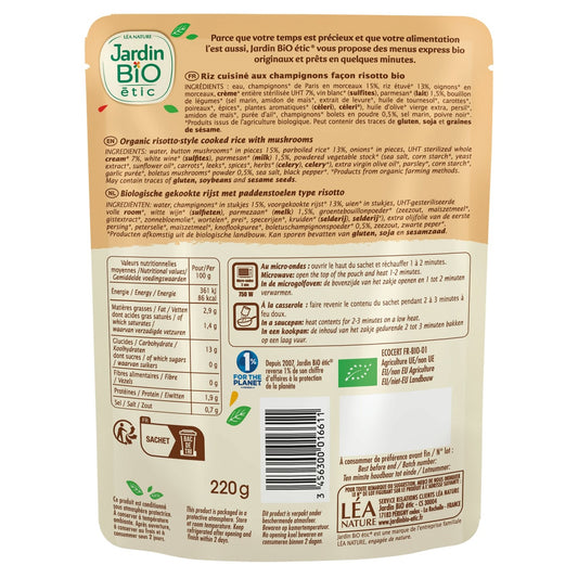 Organic Mushroom Risotto Dish JARDIN BIO ETIC