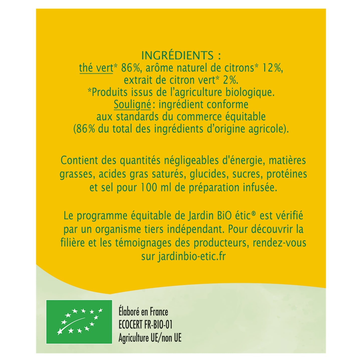 Thé Vert Équitable Duo Citron Jaune et Citron Vert Bio JARDIN BIOLOGIQUE