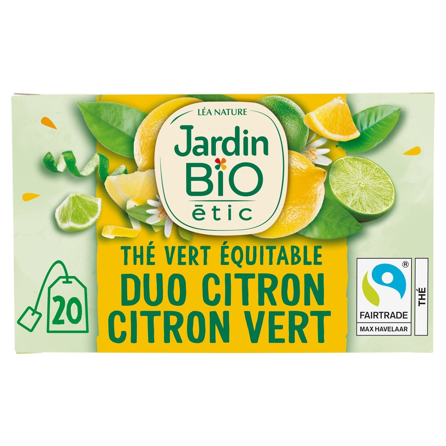 Thé Vert Équitable Duo Citron Jaune et Citron Vert Bio JARDIN BIOLOGIQUE la boite de 20 sachets