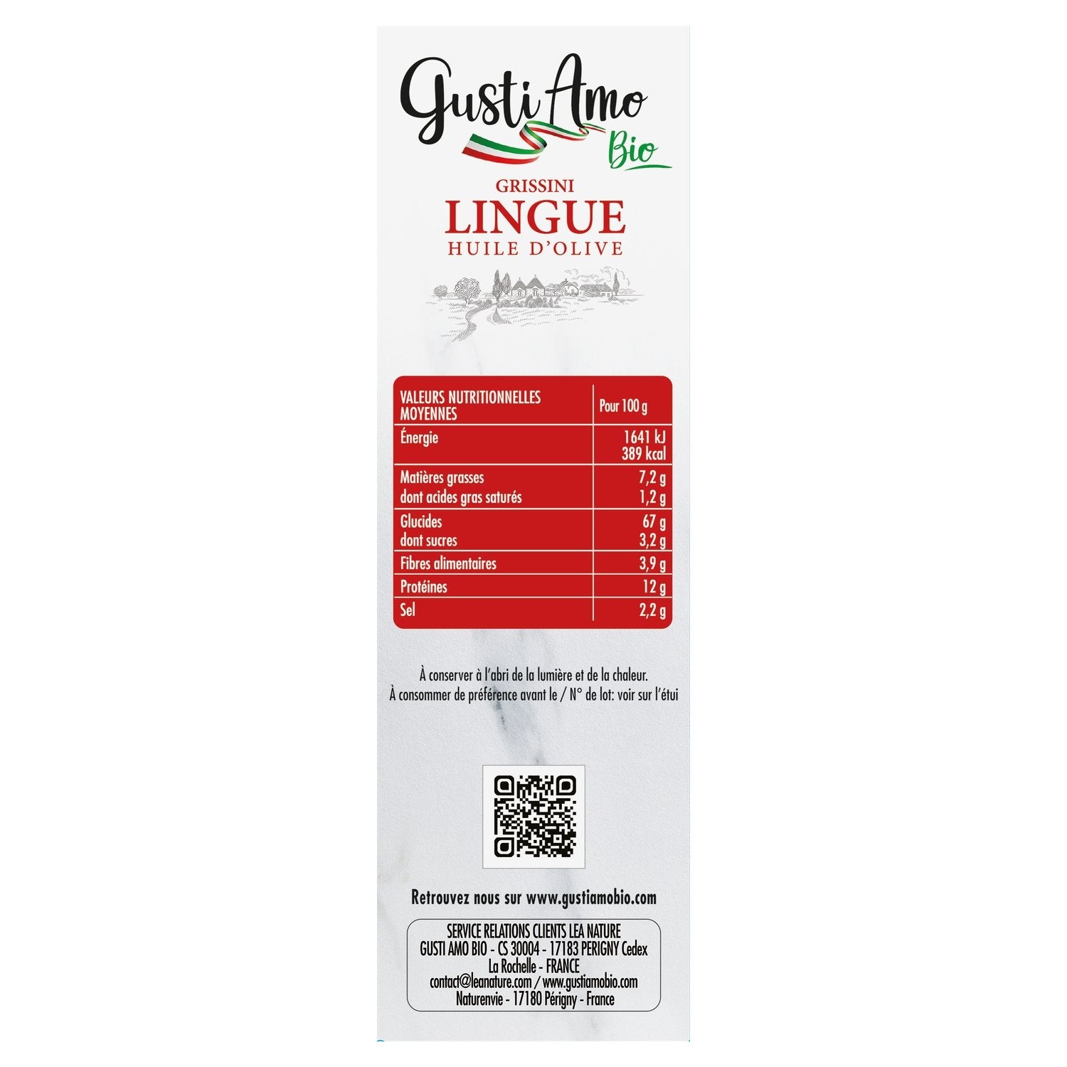 Grissini Lingue à l'Huile d'Olive GUSTI AMO BIO la boite de 120g
