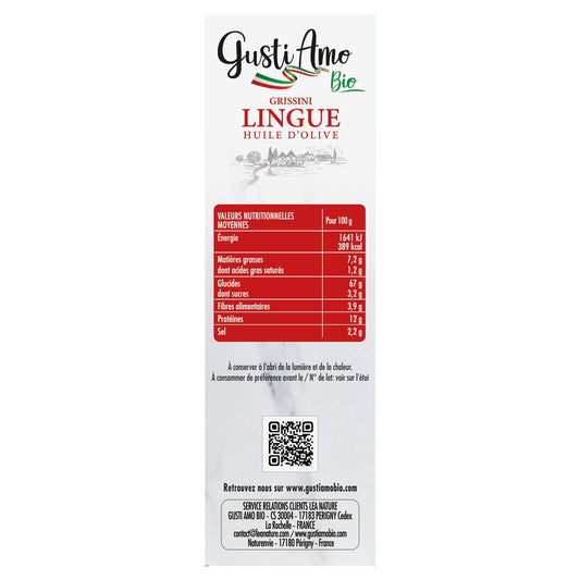 Grissini Lingue à l'Huile d'Olive GUSTI AMO BIO la boite de 120g