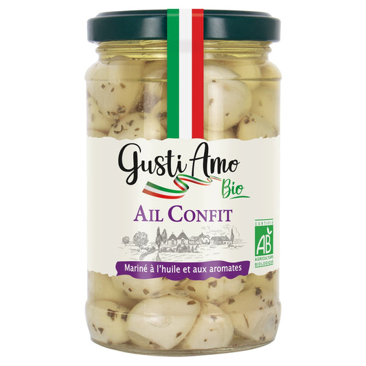 Ail Confit Mariné à l'Huile et aux Aromates GUSTI AMO BIO 280g
