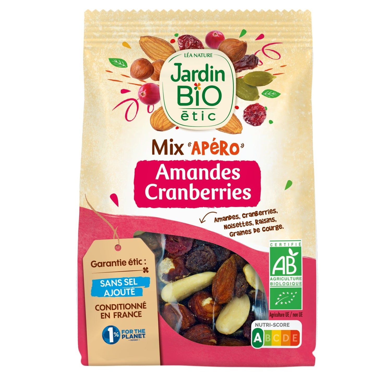 Mélange Amandes Cranberries Sans Sel Ajouté Bio JARDIN BIOLOGIQUE