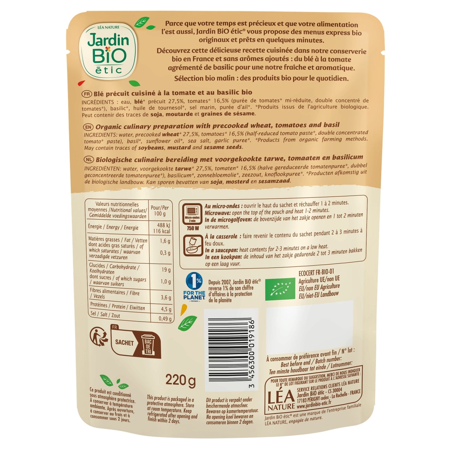 Blé Tomate Basilic Bio JARDIN BIO