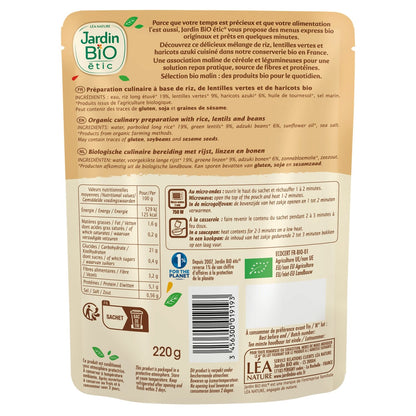 Trio Gourmand Riz Lentilles Bio JARDIN BIO