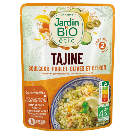 Tajine Boulgour Poulet Olive et Citron Bio JARDIN BIO la boite de 220g