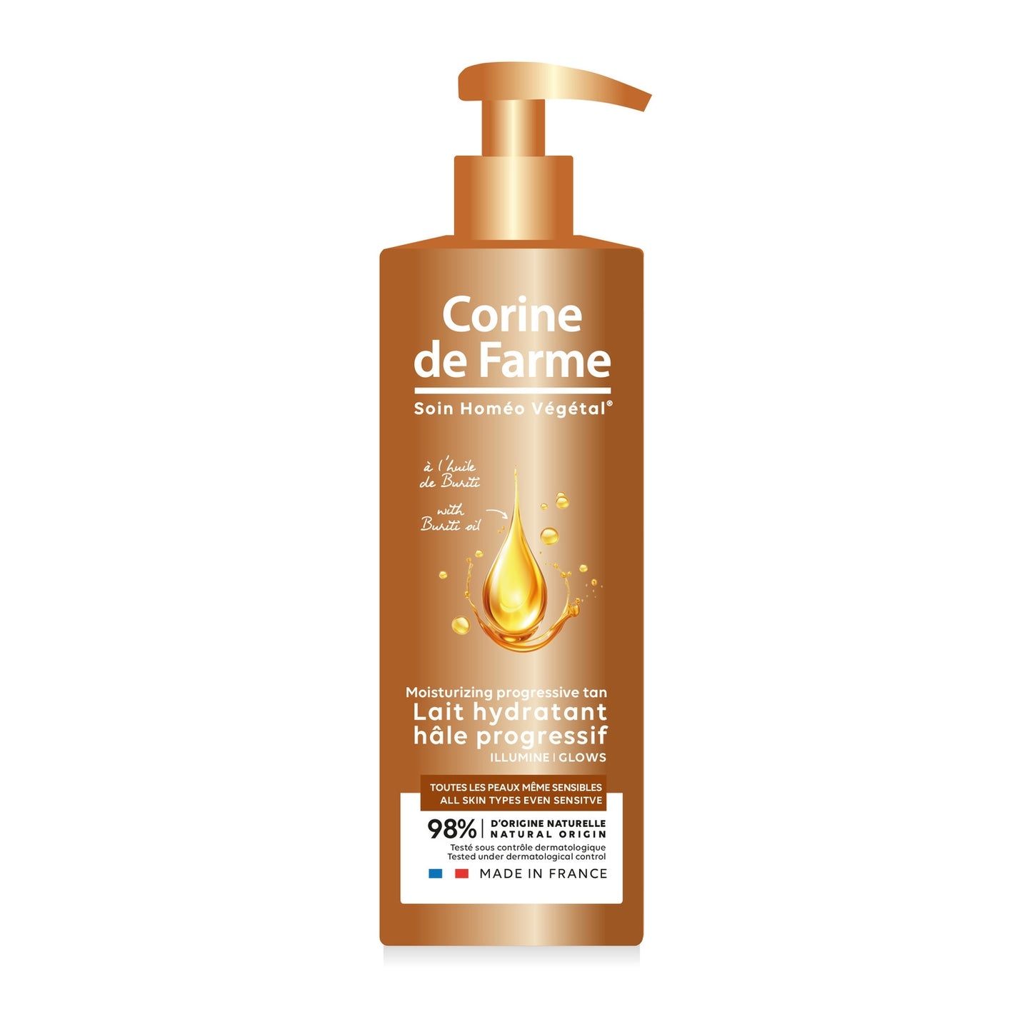 Lait Corps Hâle Progressif Huile de Buriti Hydratant Teint Hâlé CORINE DE FARME 