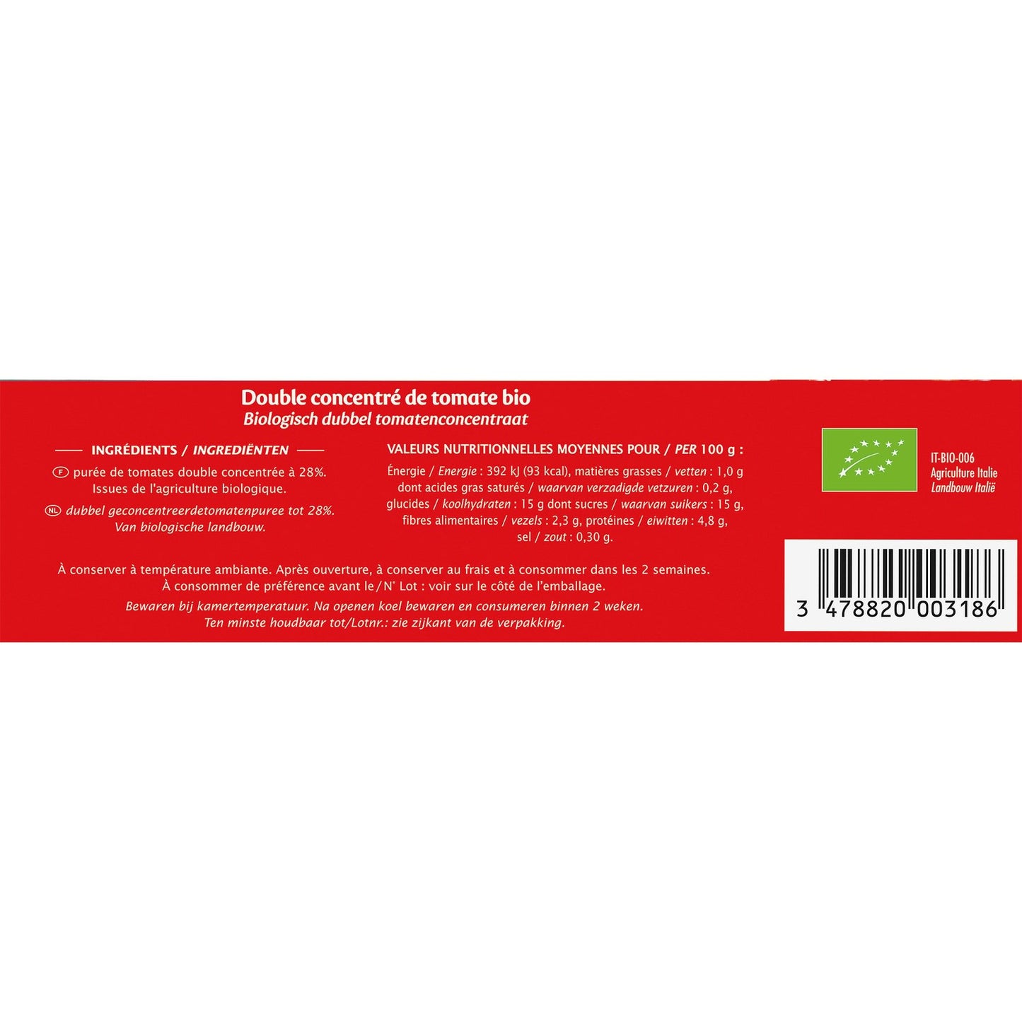 Double Concentré de Tomate Sans Sel Ajouté Bio JARDIN BIO ETIC