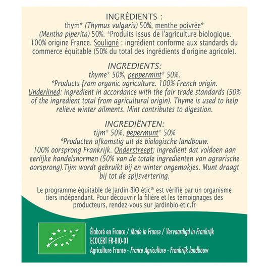 Organic Thyme Mint Infusion JARDIN BIO ETIC