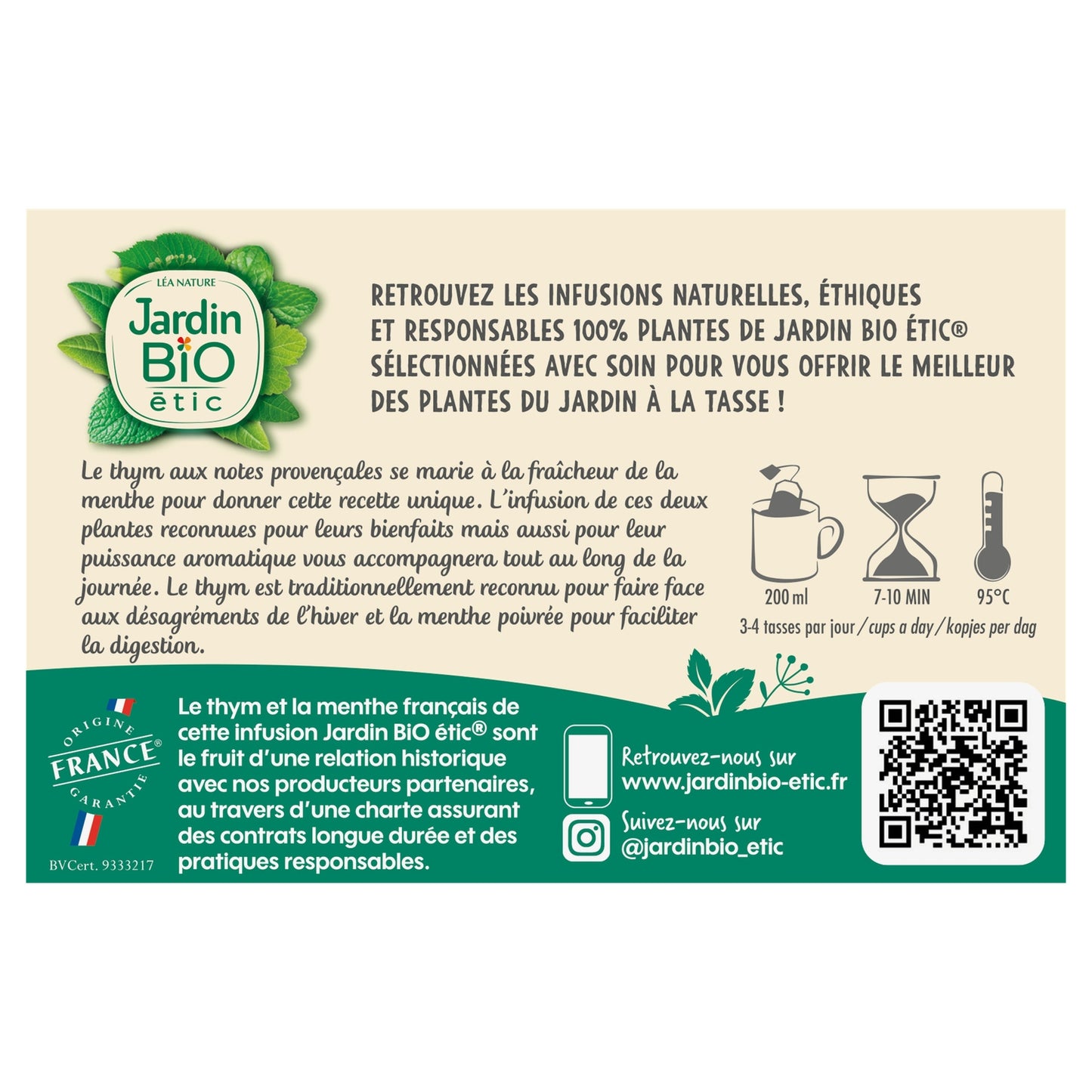 Infusion Thym Menthe Bio JARDIN BIO ETIC