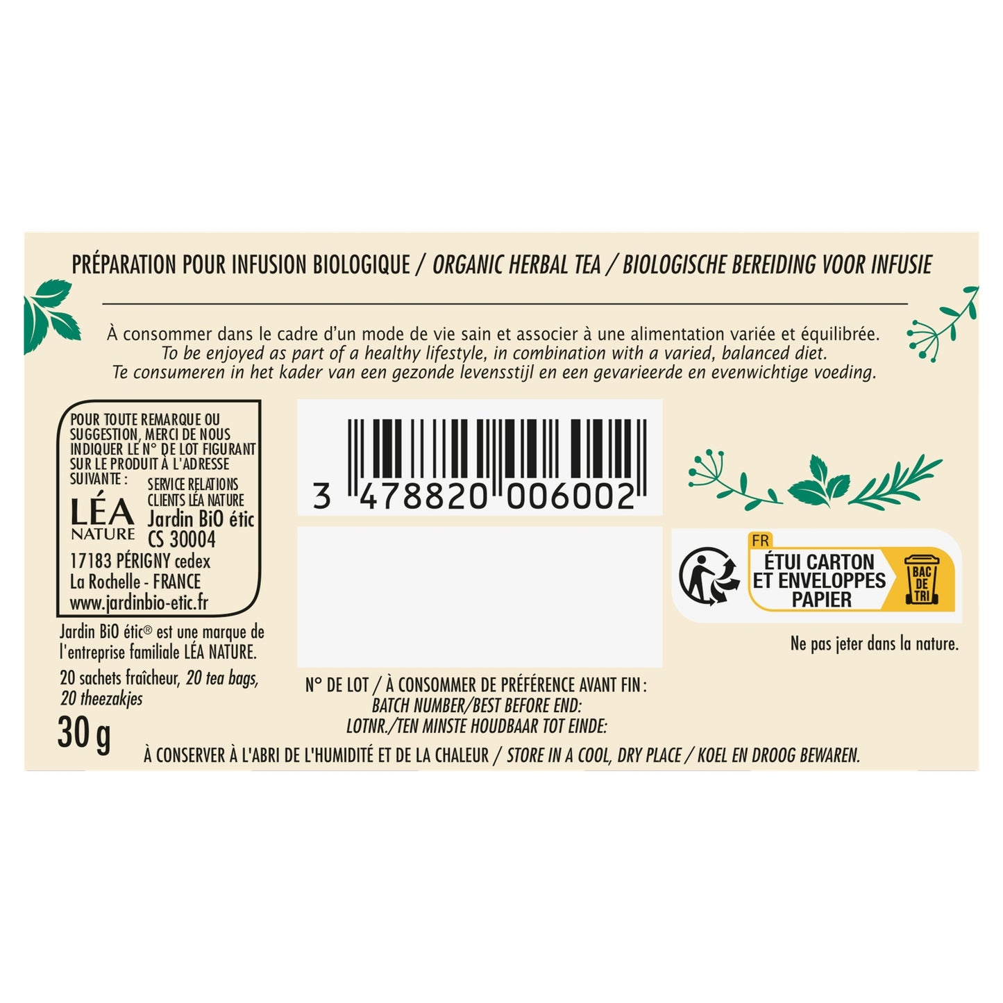 Infusion Thym Menthe Bio JARDIN BIO ETIC