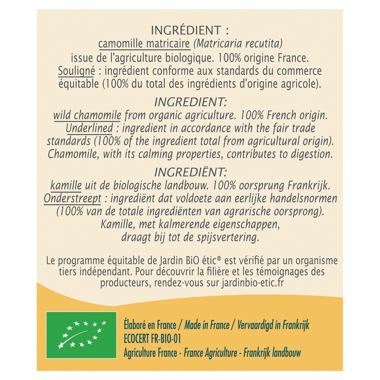 Infusion Camomille Bio JARDIN BIOLOGIQUE