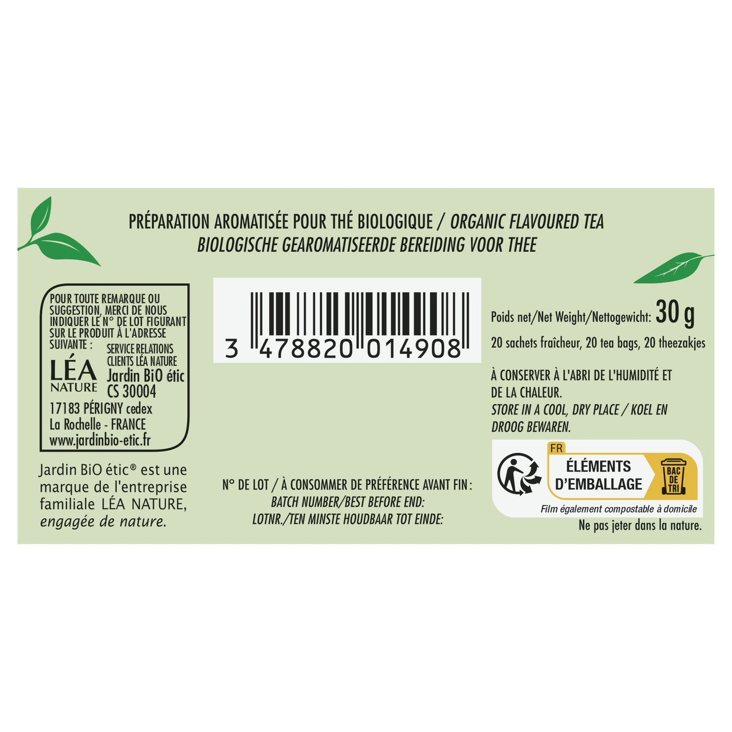 Thé Vert Orange Bergamote Bio JARDIN BIO ETIC