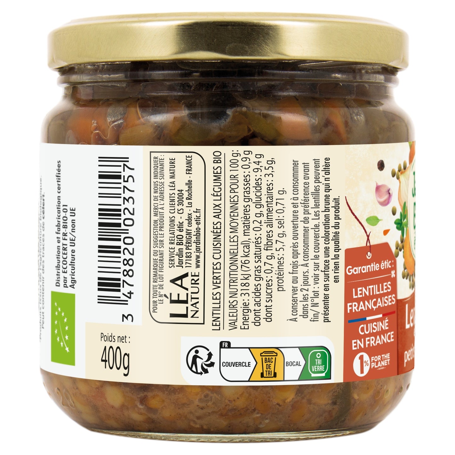 Lentilles aux Petits Légumes Bio JARDIN BIO ETIC