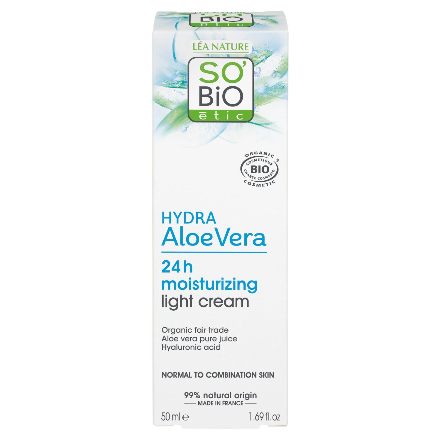 Crème Hydratante 24h Visage Peau Normale à Mixte Aloe Vera Bio SO'BIO ETIC 