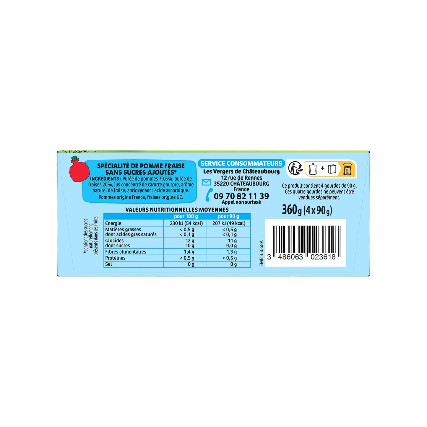 Compote Pomme et Fraise Astérix Sans Sucres Ajoutés LES VERGERS DE CHATEAUBOURG 