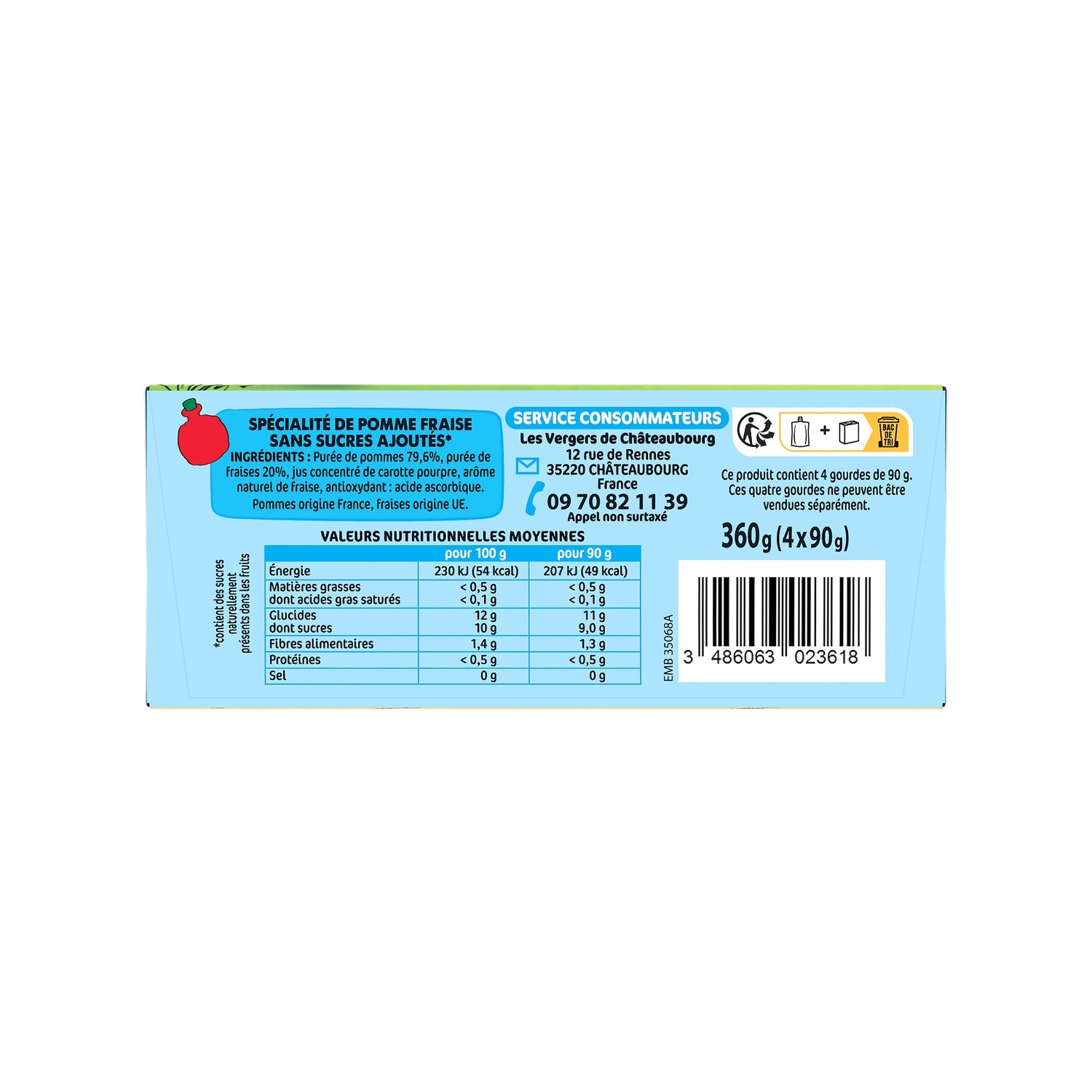 Compote Pomme et Fraise Astérix Sans Sucres Ajoutés LES VERGERS DE CHATEAUBOURG 