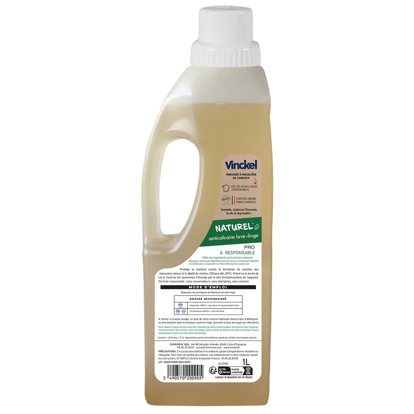 Nettoyant Lave Linge Naturel Ant-Calcaire Eco-Détergent VINCKEL 