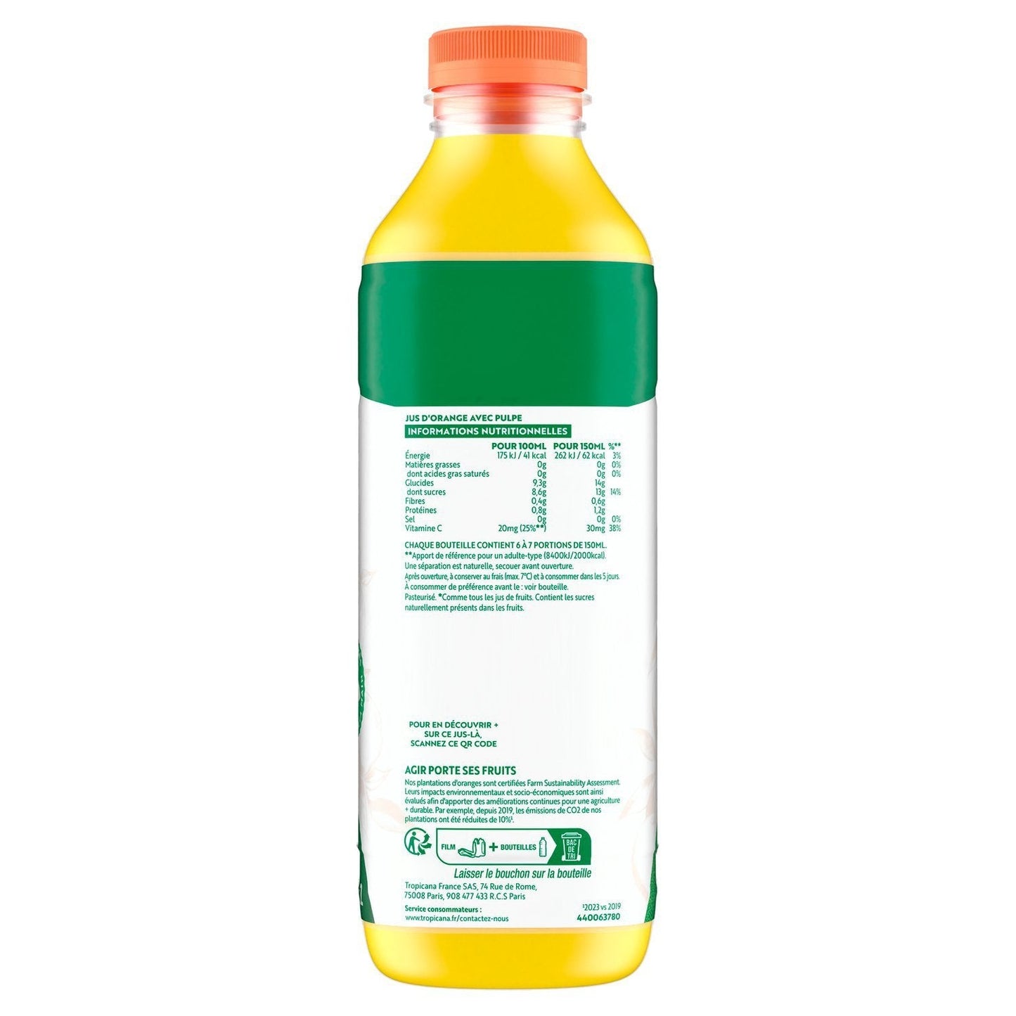 [ANTI-GASPILLAGE] Jus d'Orange Pur Jus avec Pulpe Sans Sucres Ajoutés TROPICANA - Date de durabilité minimale : 31/12/2025