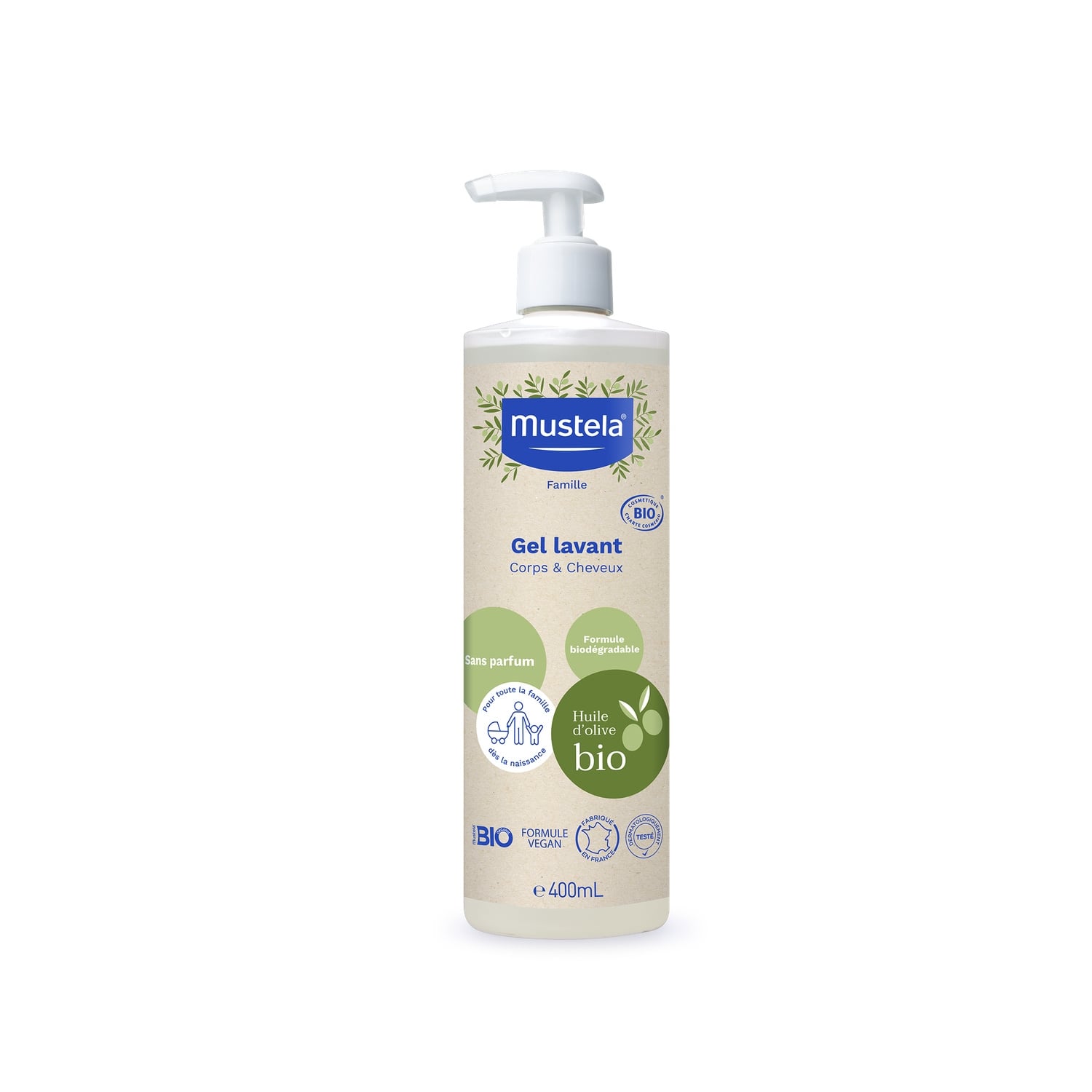 Gel douche Bébé Corps et Cheveux à l'Huile d'Olive Bio MUSTELA 