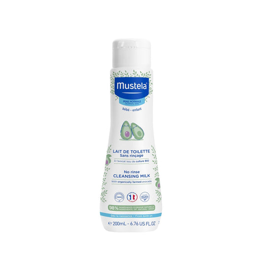 Lait de Toilette Bébé à l'Avocat Bio Sans Rinçage Peau Normale MUSTELA le flacon de 200mL