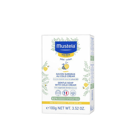 Savon Bébé Surgras Cold-Cream Cire d'Abeille Bio MUSTELA le savon de 100g