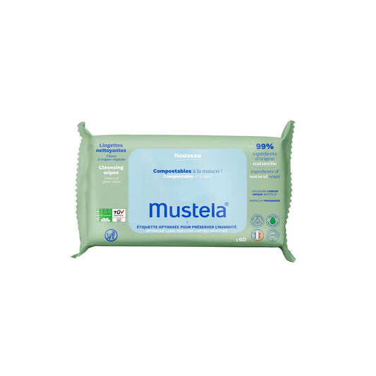 Lingettes Bébé Nettoyantes Fibres d'Origine Végétale MUSTELA le paquet de 60 lingettes