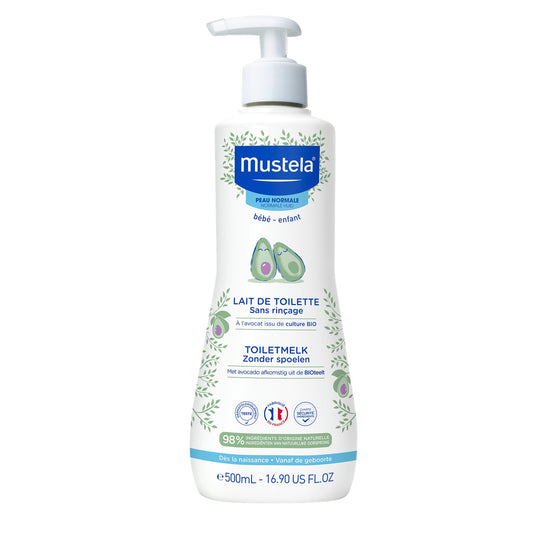 Lait de toilette bébé Sans Rinçage à l'Avocat Issu de Culture BIO Peau Normale MUSTELA 