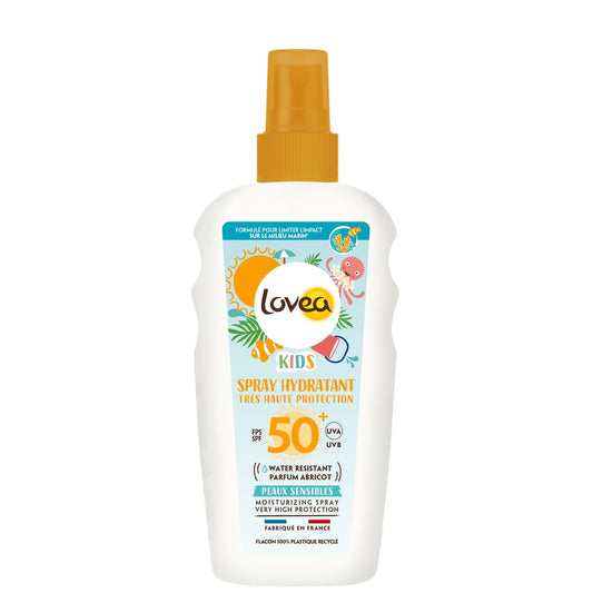 Crème Solaire Lait Enfant Spf 50+ Très Haute Protection Résistant A l'Eau Parfum Abricot LOVEA le spray de 150mL