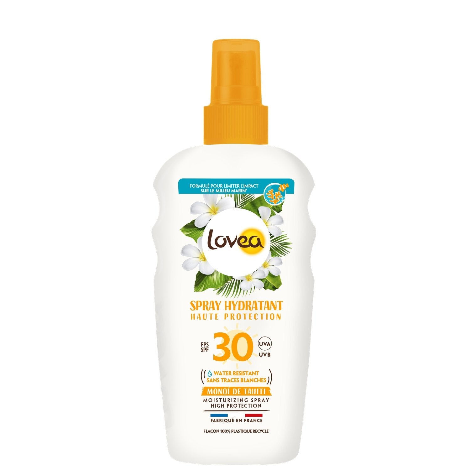 Crème Solaire Lait Corps Spf 30 Hydratant Monoi de Tahiti LOVEA le spray de 150mL