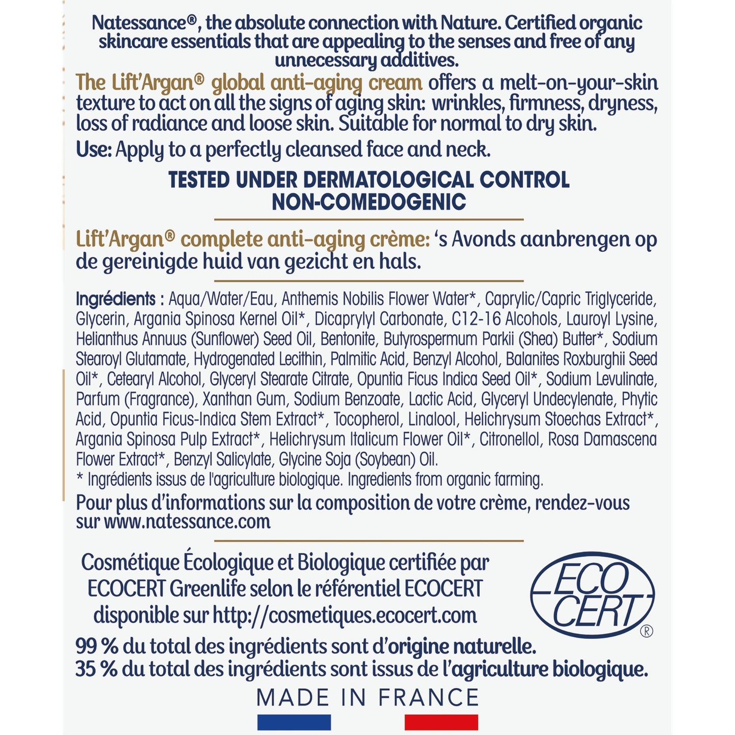 LIFT'ARGAN Bio-Argan Anti-Aging Lifting-Gesichtscreme für Frauen