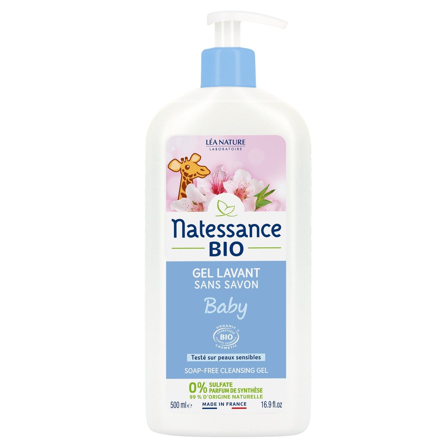 Gel Douche Bébé Sans Savon Bio NATESSANCE la pompe de 500mL