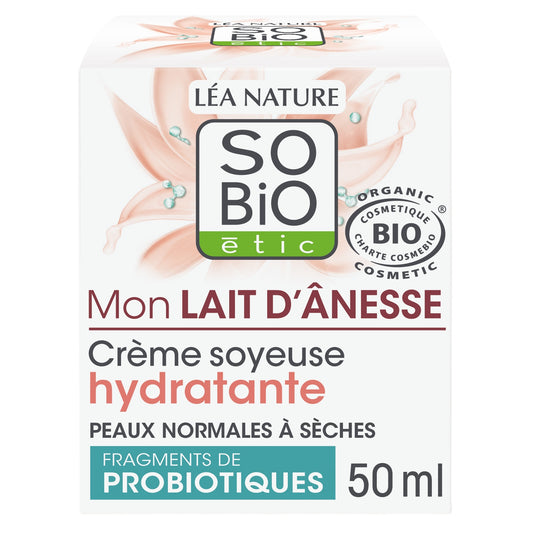 Crème Visage Soyeuse Hydratante Tous Types de Peaux Mon Lait d'Ânesse Bio SO'BIO ETIC le pot de 50mL
