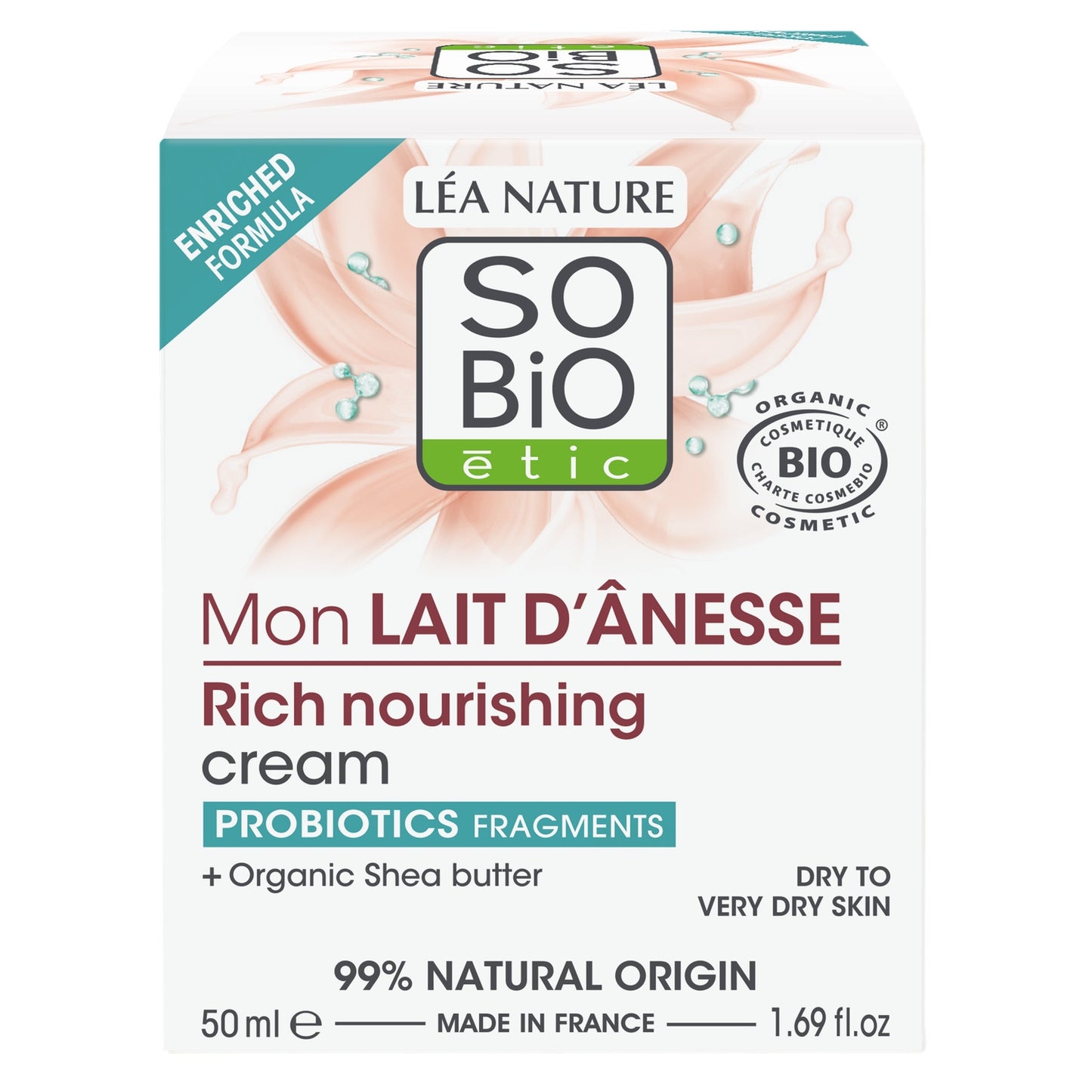 Pflegende Gesichtscreme Cremige Textur Trockene bis sehr trockene Haut Meine Bio-Eselsmilch SO BIO ETIC