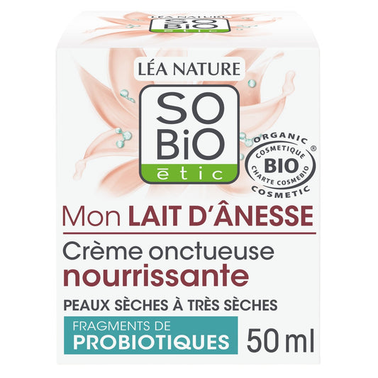 Crème Visage Nourrissante Texture Onctueuse Peaux Sèches à Très Sèches Mon Lait d'Ânesse Bio SO BIO ETIC le pot de 50 mL