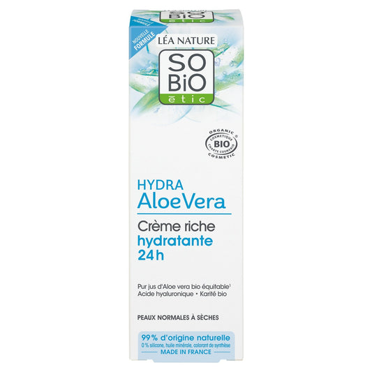 Crème Visage Hydratante 24h Crème Riche à l'Aloe Vera Bio SO BIO ETIC Le tube de 50 mL