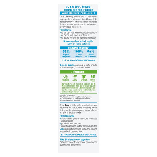 Crème Visage Hydratante 24h Crème Riche à l'Aloe Vera Bio SO BIO ETIC